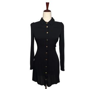 Reformation Hugh Dress Gold Button Down Long Sleeve Mini Womens 2 Black Fitted